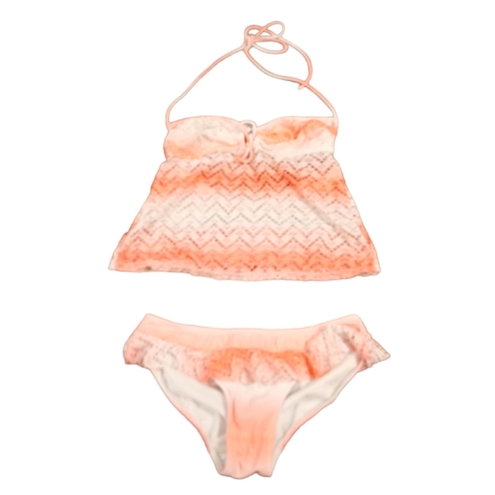 OP Orange and White Knitted 2 Piece Bikini Swimsuit Size M (7-9)